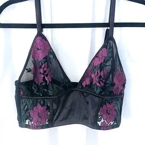 Primark black bralette with floral embroidery. Size S